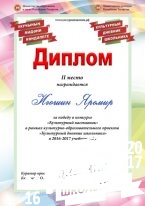 Диплом за победу в конкурсе Культурный наставник